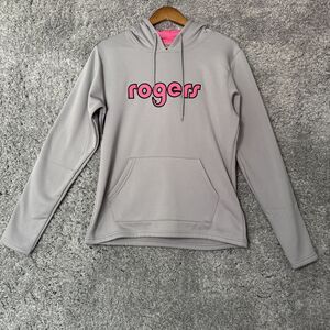 Rogers Women’s Hoodie Sweatshirt Size Medium Gray Pink Casual Athleisure Neutral